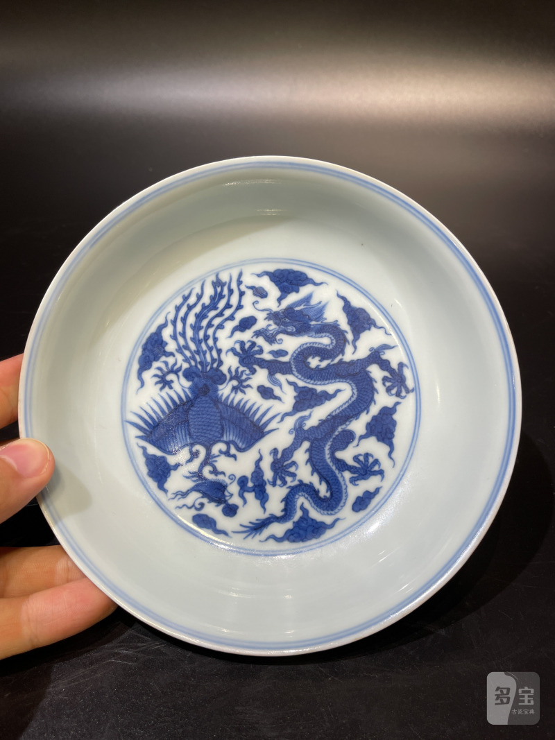 清康熙 青花龙凤纹盘 - 图3